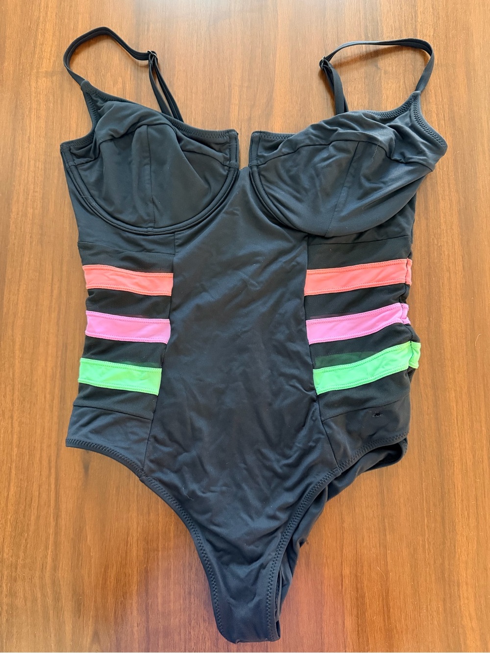 Black One-Piece Swimsuit with Neon Stripe Accents